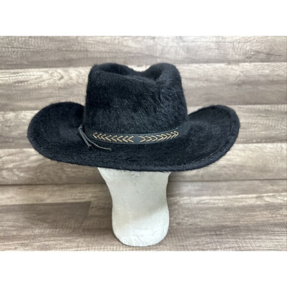 New York Genuine Fur Felt Cowboy Hat Western Made In USA Black No Size 56cm HTF - Picture 4 of 11